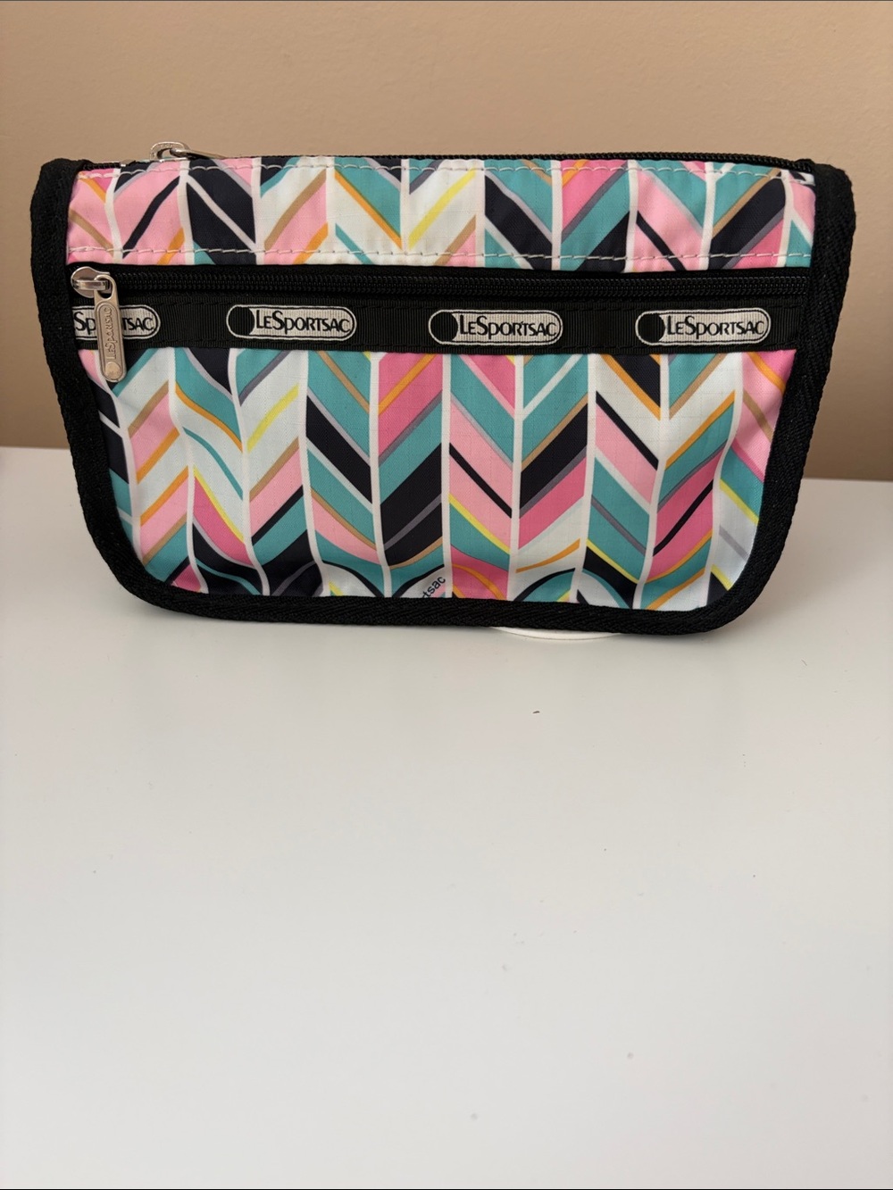 LeSportsac Chevron Cosmetic Pouch in Pink, Teal & Black
